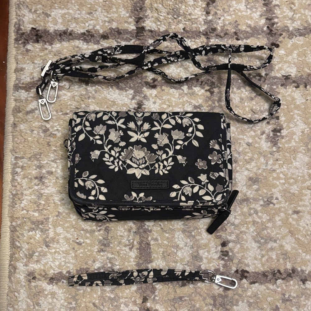 Vera Bradley Black and Cream Floral Crossbody Bag